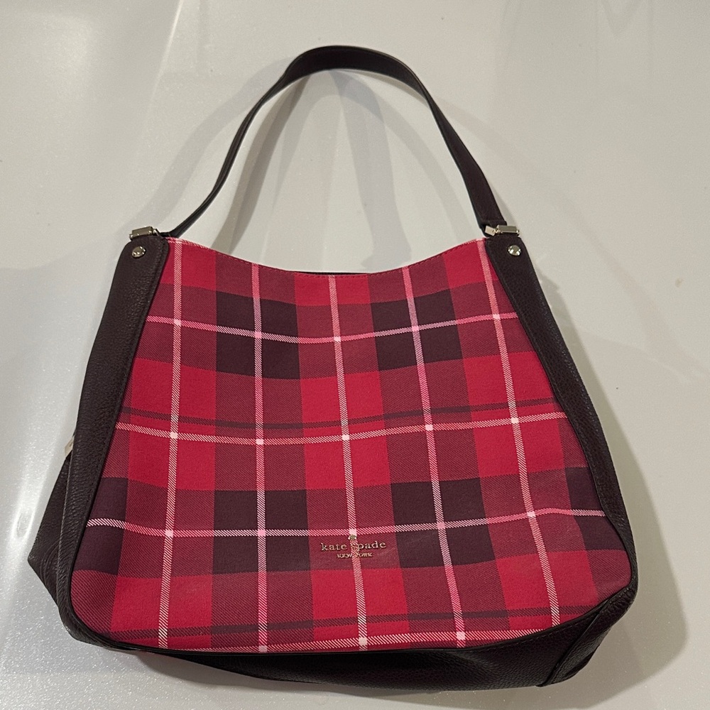 kate spade Red Plaid Shoulder Bag with Dark Trim